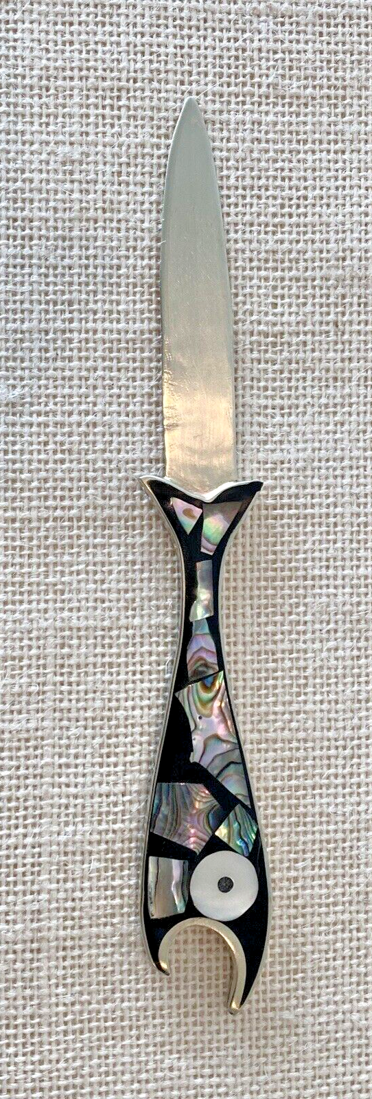 Mexican Silver Abalone Onyx Bottle Opener, Knife or Letter Opener