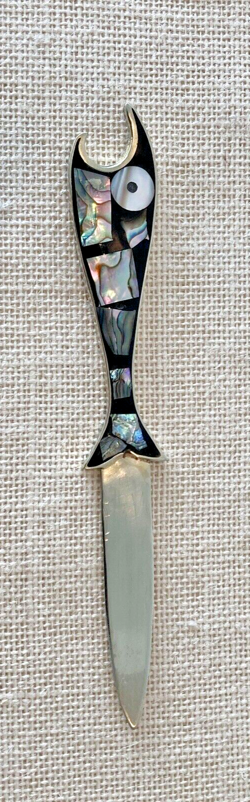 Mexican Silver Abalone Onyx Bottle Opener, Knife or Letter Opener