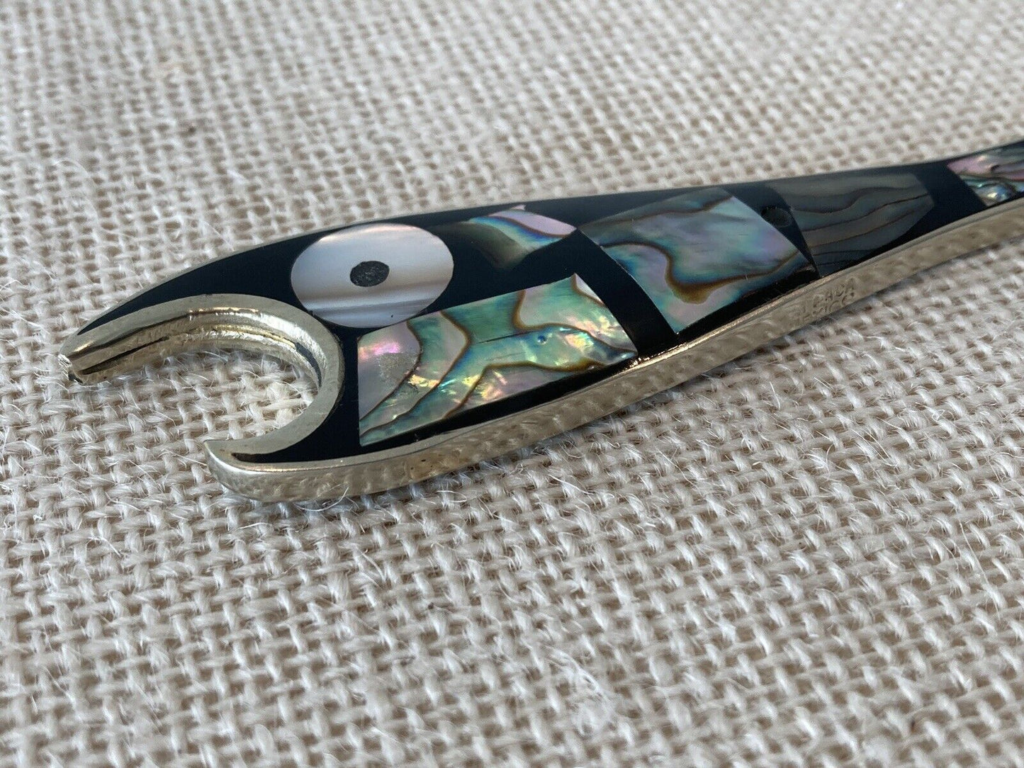Mexican Silver Abalone Onyx Bottle Opener, Knife or Letter Opener