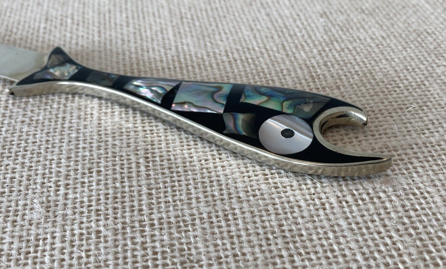Mexican Silver Abalone Onyx Bottle Opener, Knife or Letter Opener
