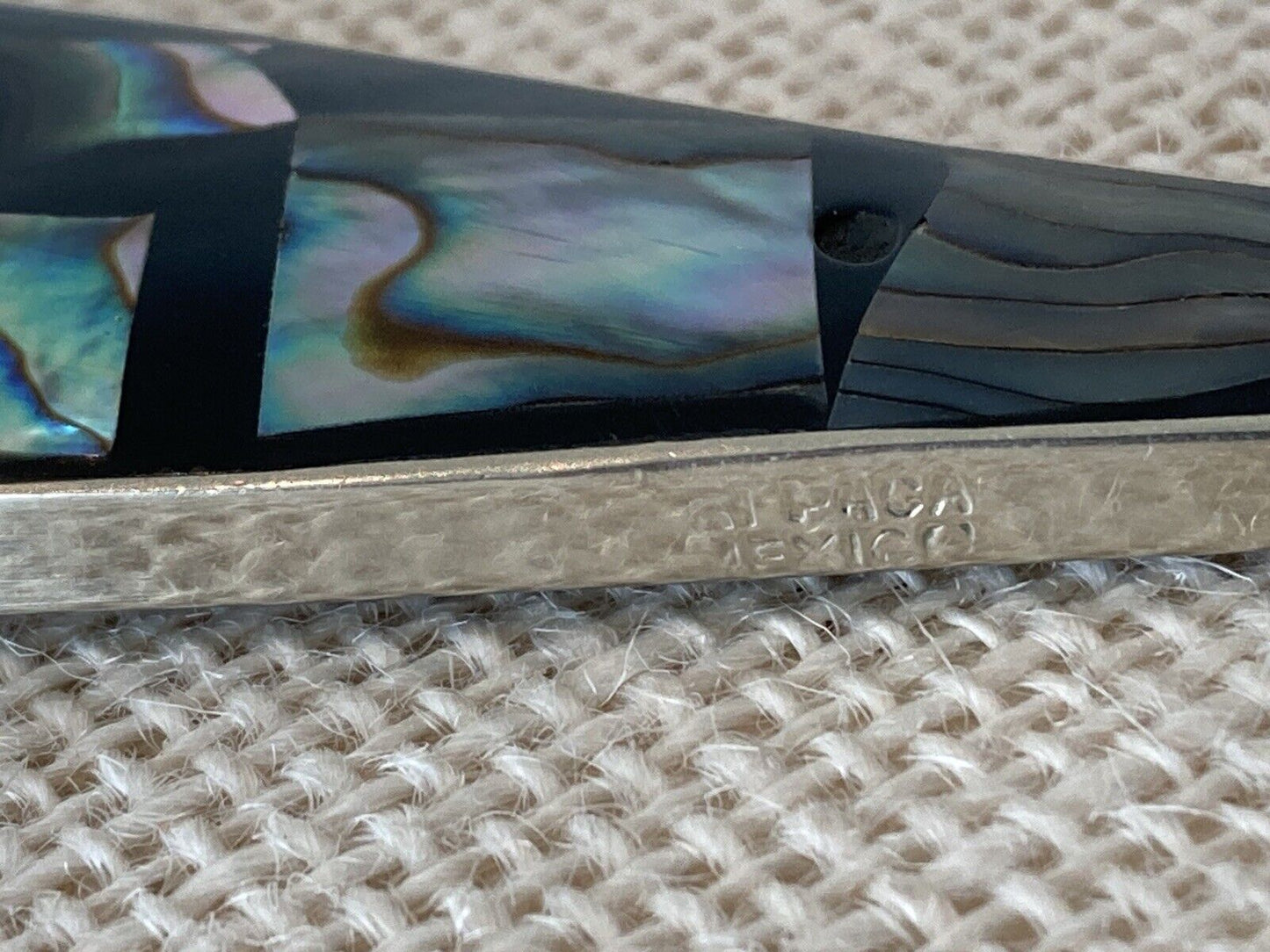 Mexican Silver Abalone Onyx Bottle Opener, Knife or Letter Opener