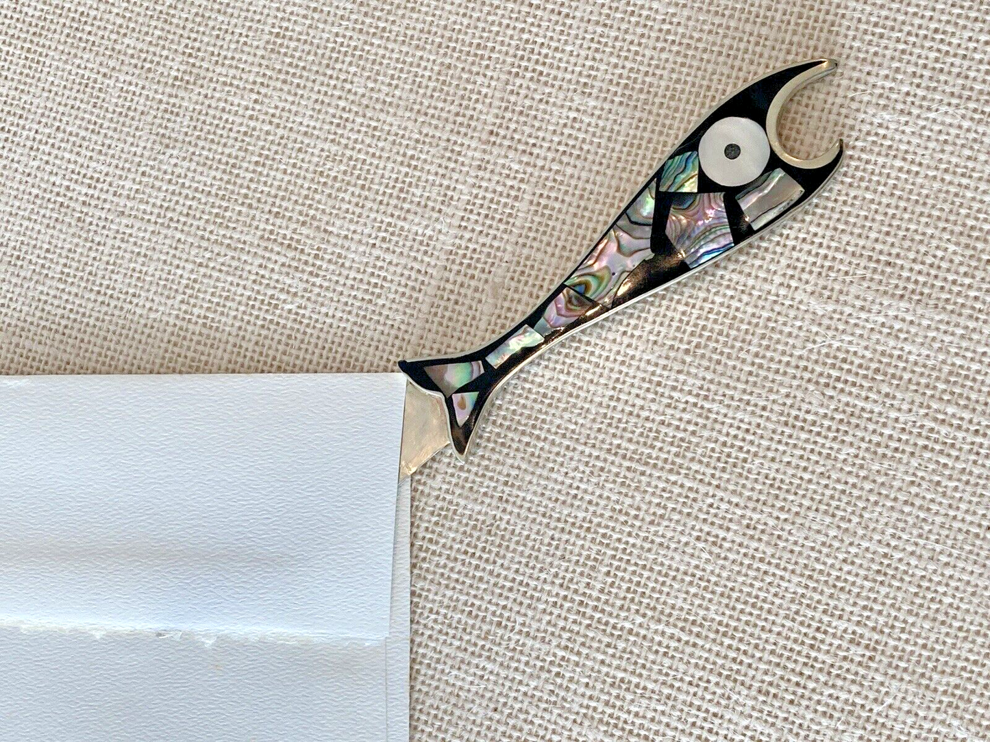 Mexican Silver Abalone Onyx Bottle Opener, Knife or Letter Opener