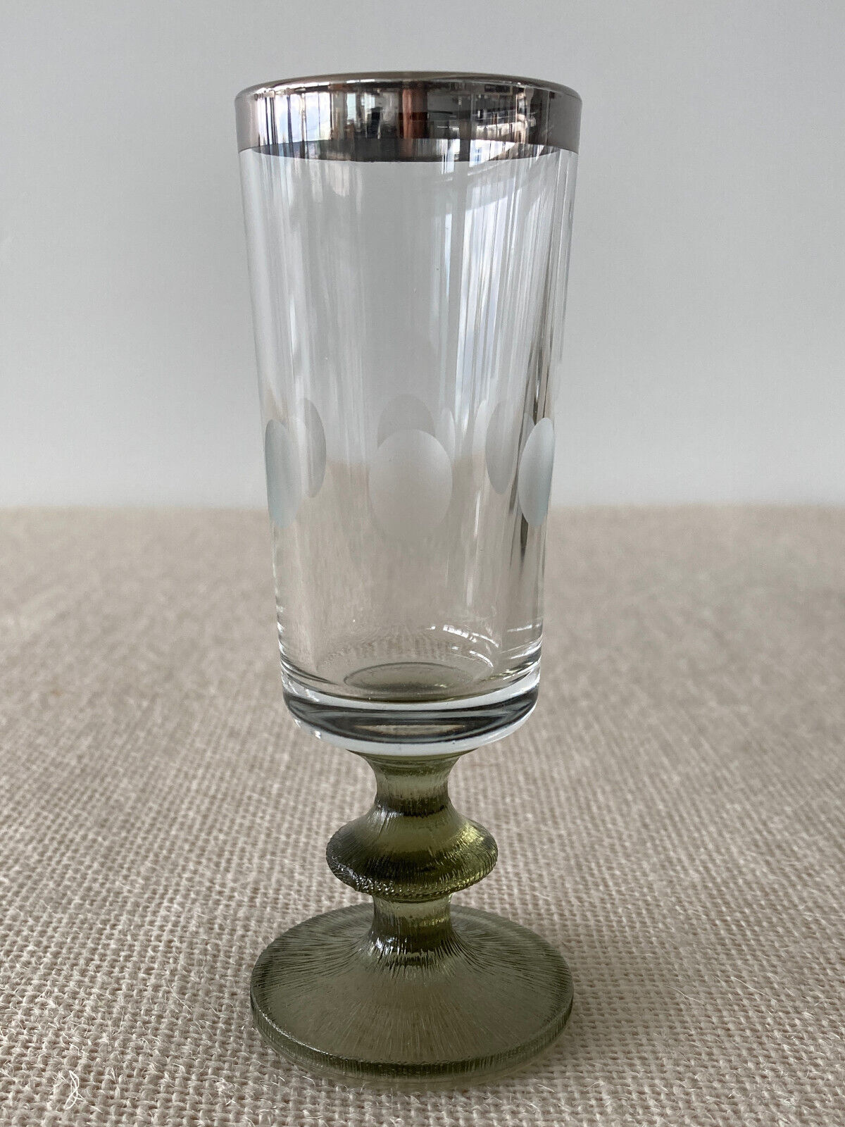 Italian Cocktail Glasses with Green Stems, Etched Dots & Silver Rims