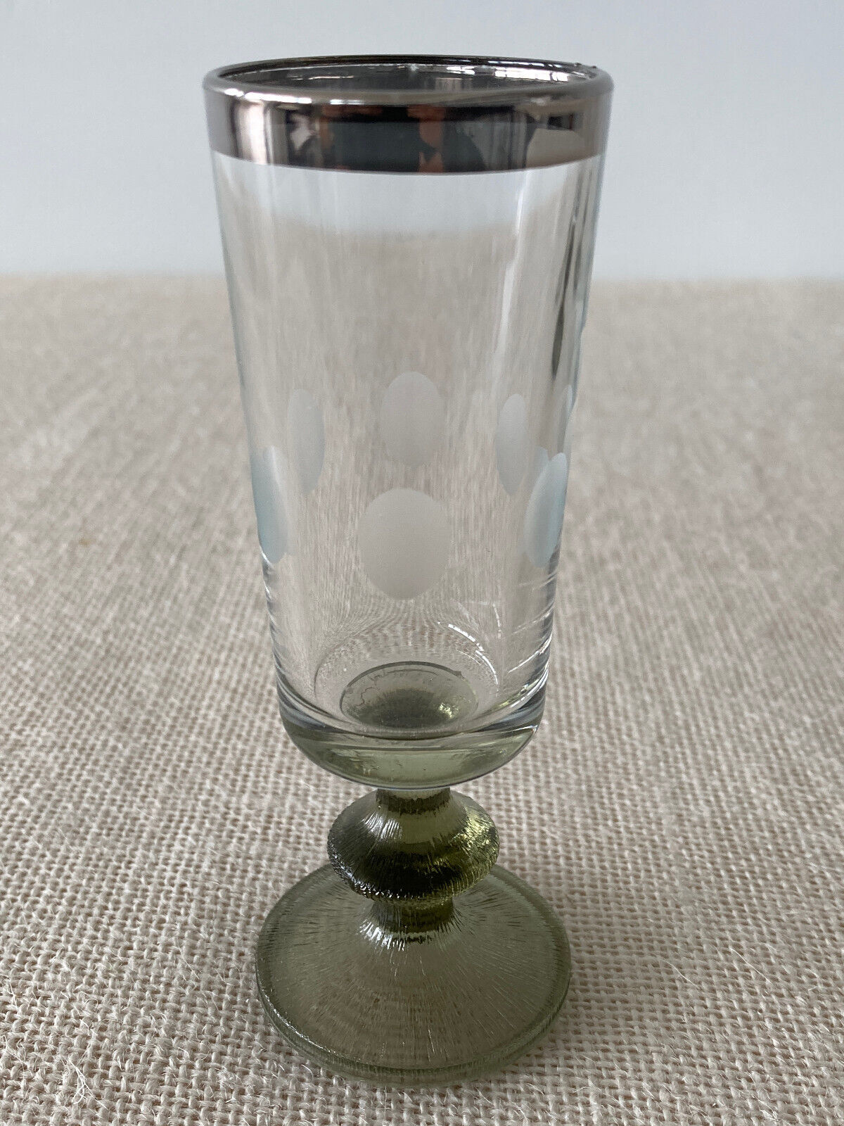 Italian Cocktail Glasses with Green Stems, Etched Dots & Silver Rims