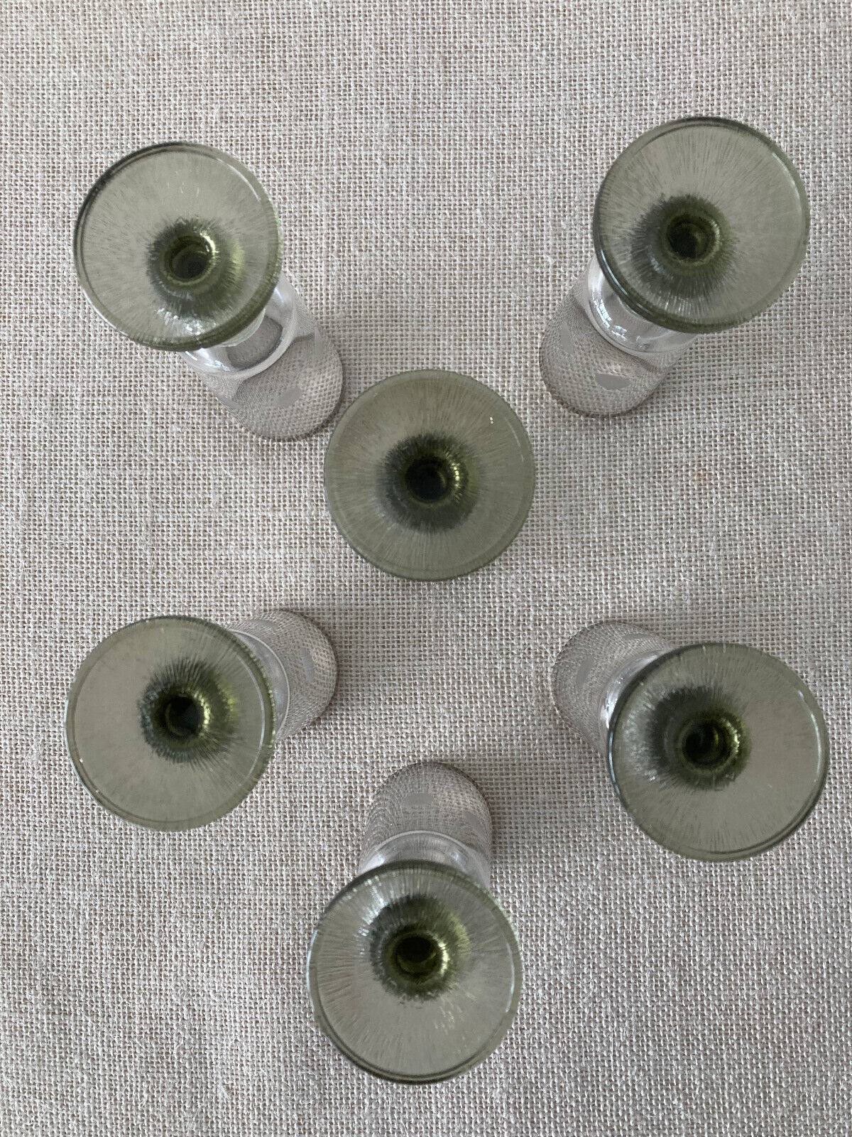 Italian Cocktail Glasses with Green Stems, Etched Dots & Silver Rims