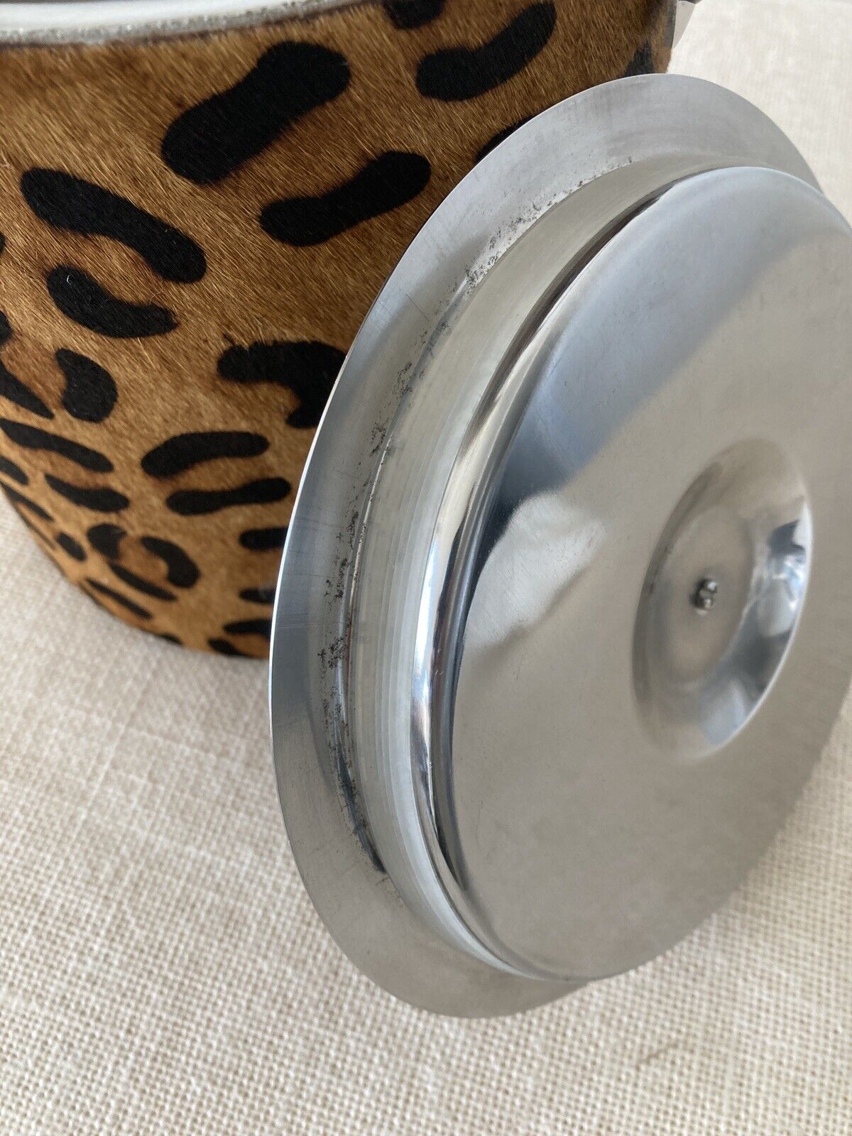1980s Pony Hair Leopard Print Ice Bucket