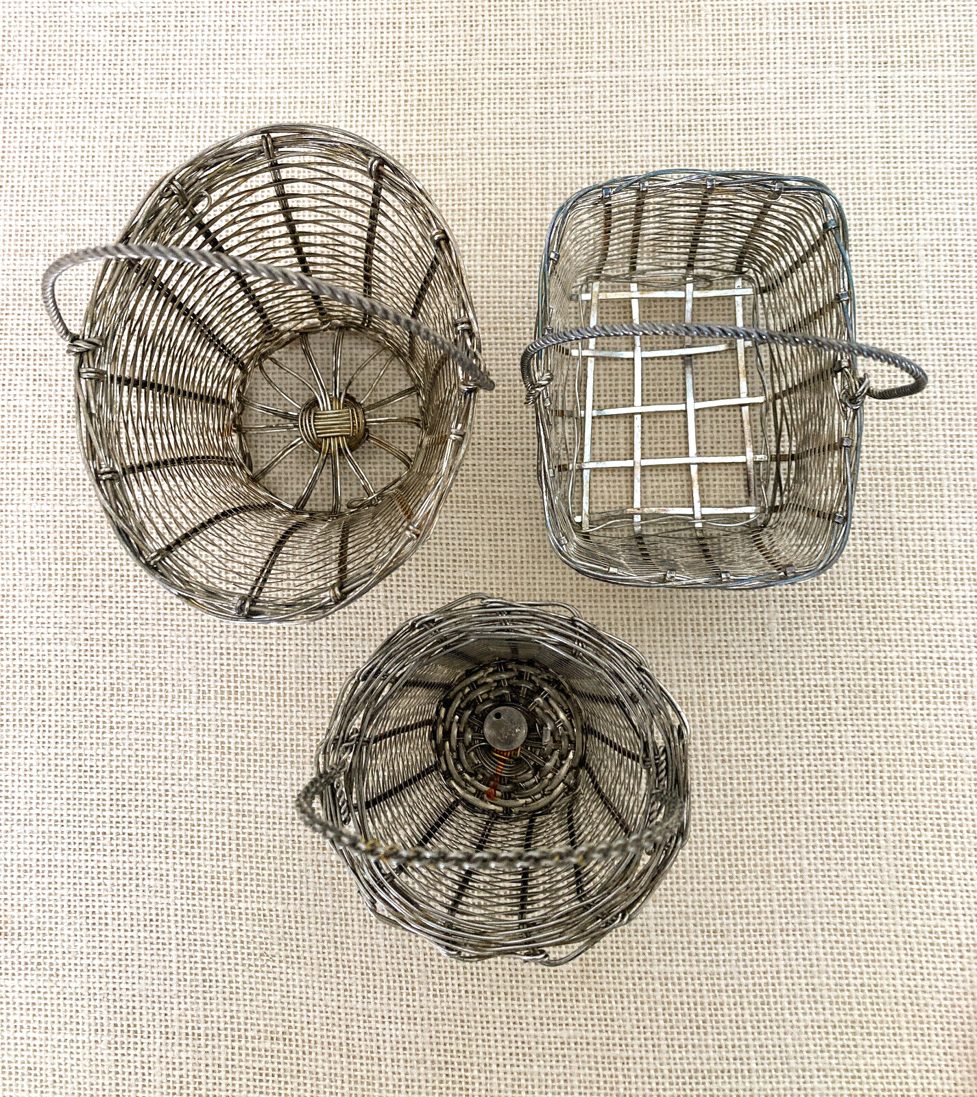 European Silverplate Woven Baskets with Movable Handles, Set of 3