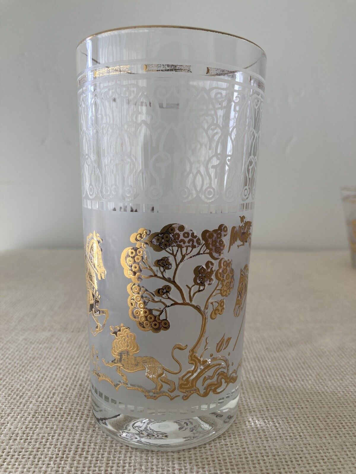 Mid century Hazel Atlas Gold Arabian Knights Cocktail Glasses, set of 14