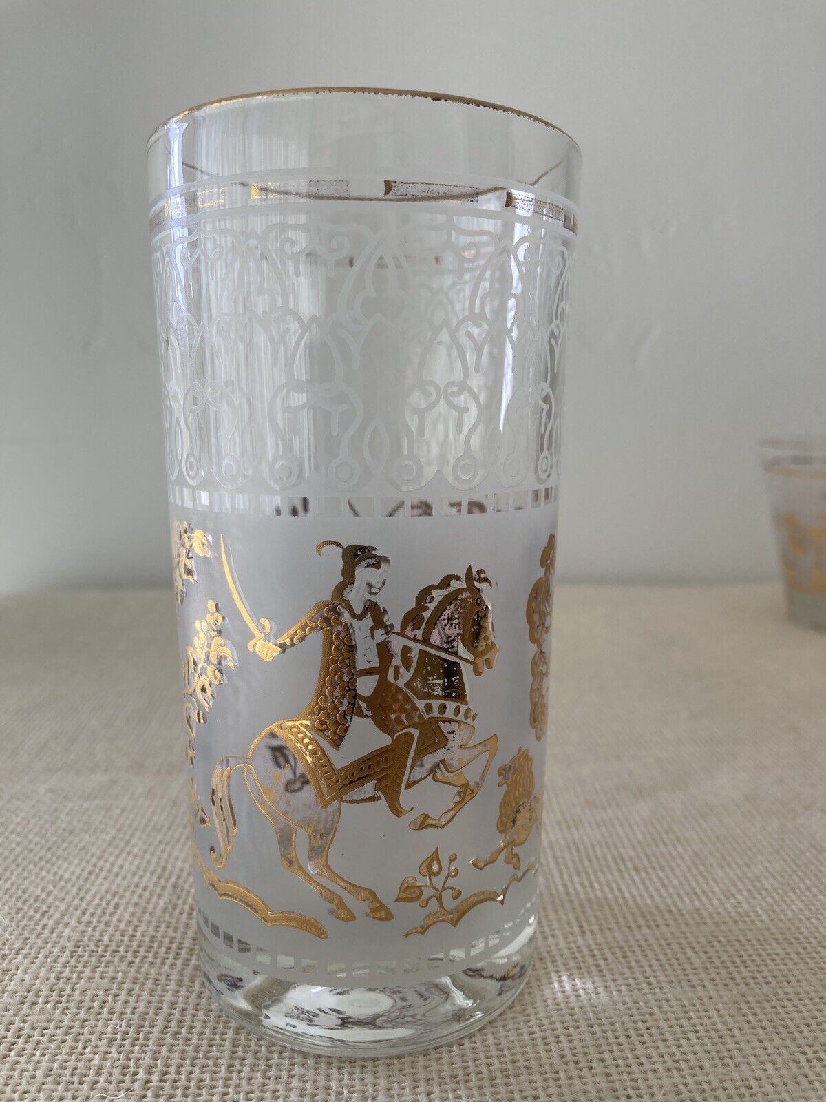 Mid century Hazel Atlas Gold Arabian Knights Cocktail Glasses, set of 14