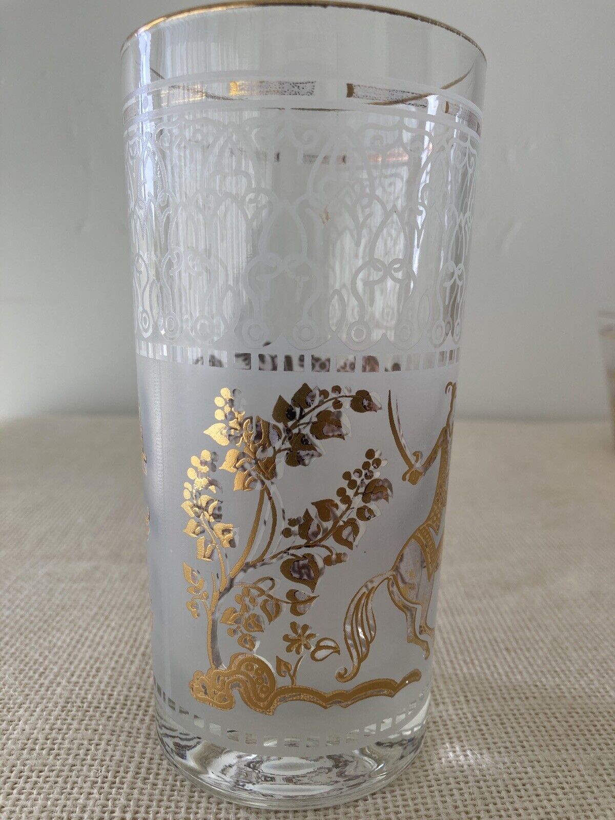 Mid century Hazel Atlas Gold Arabian Knights Cocktail Glasses, set of 14