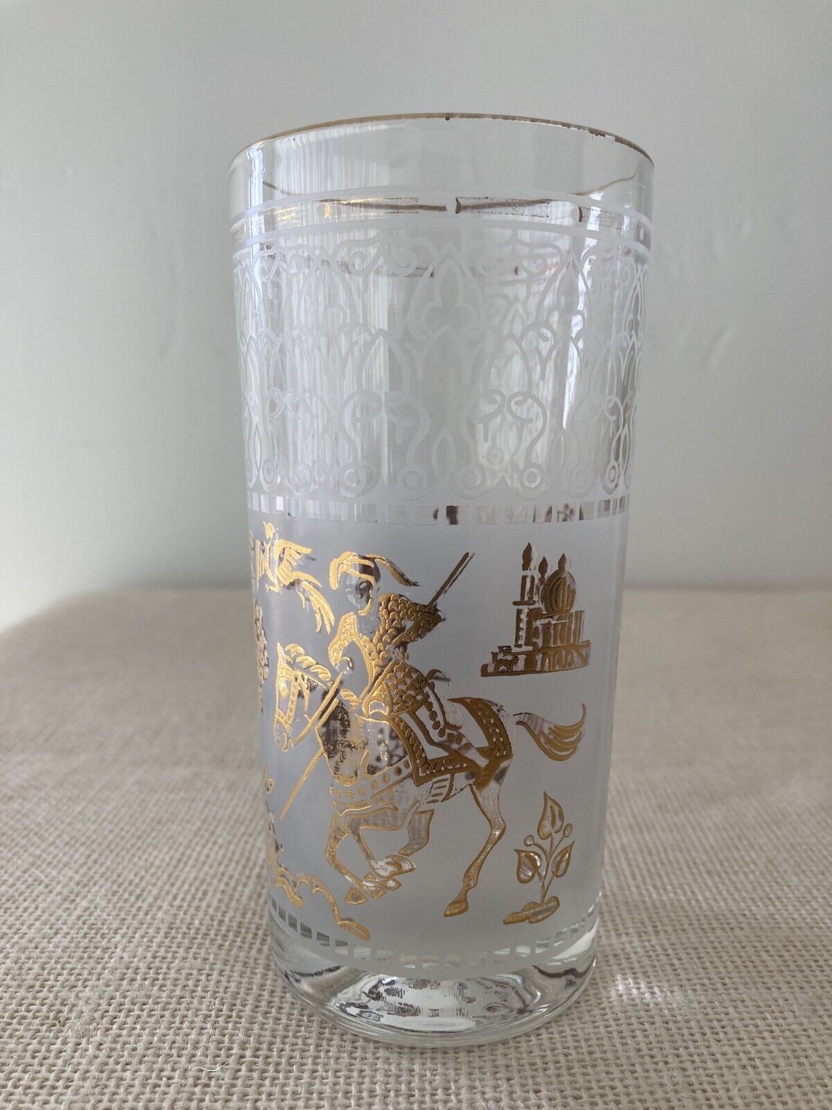 Mid century Hazel Atlas Gold Arabian Knights Cocktail Glasses, set of 14