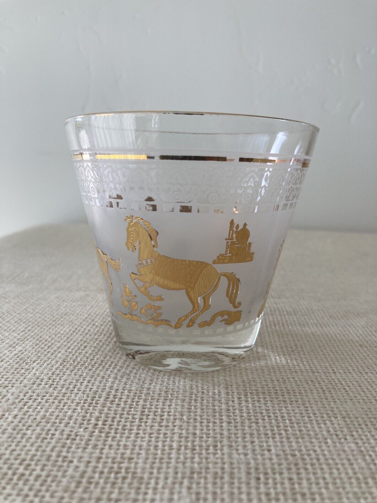 Mid century Hazel Atlas Gold Arabian Knights Cocktail Glasses, set of 14