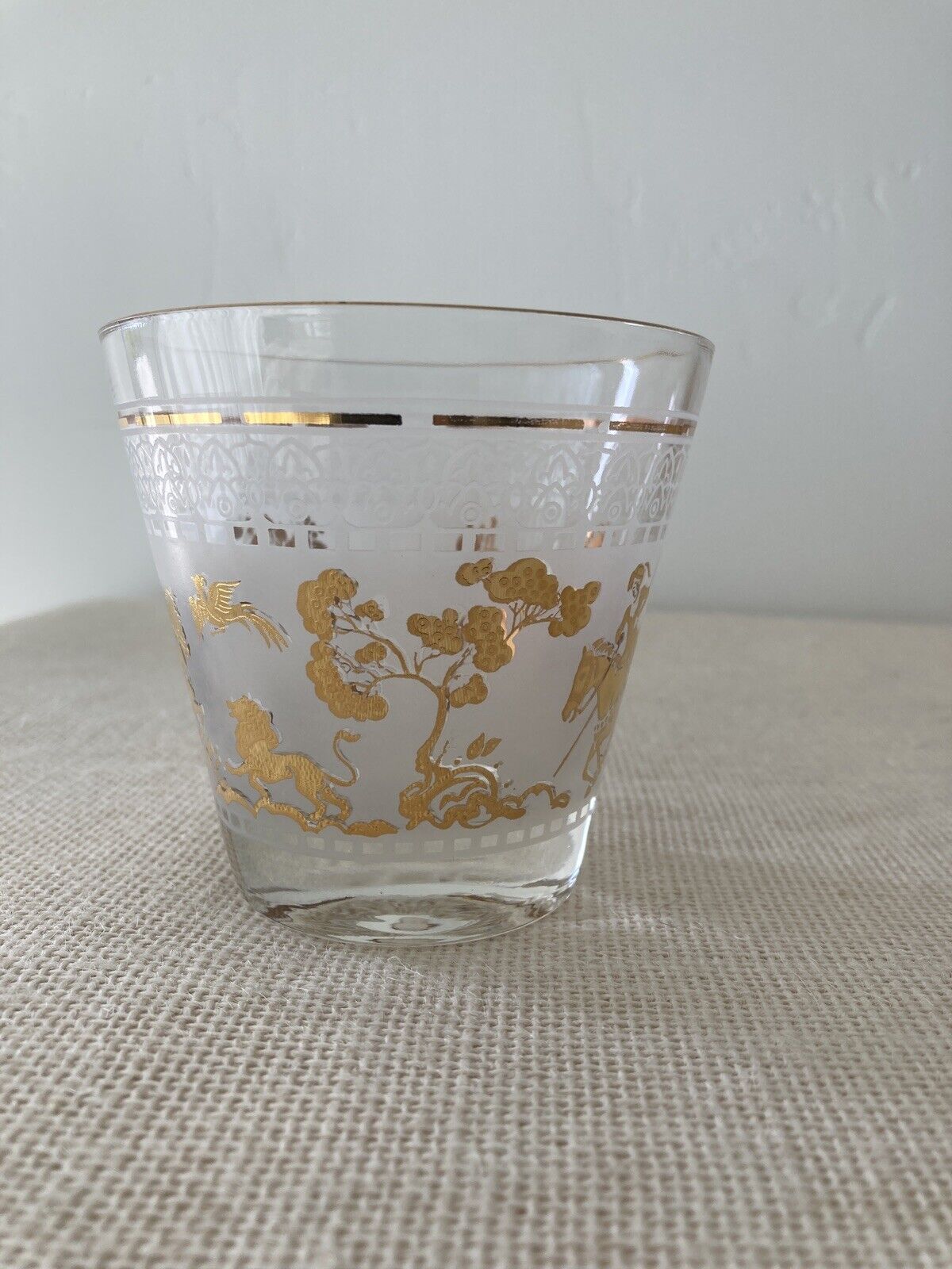 Mid century Hazel Atlas Gold Arabian Knights Cocktail Glasses, set of 14