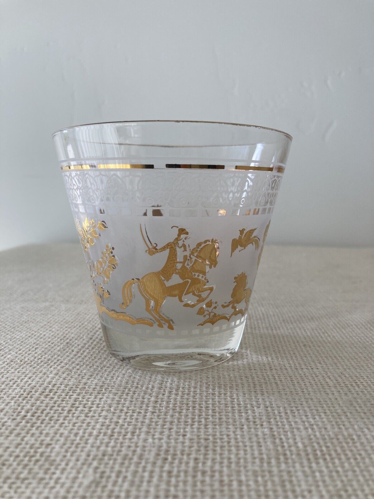 Mid century Hazel Atlas Gold Arabian Knights Cocktail Glasses, set of 14