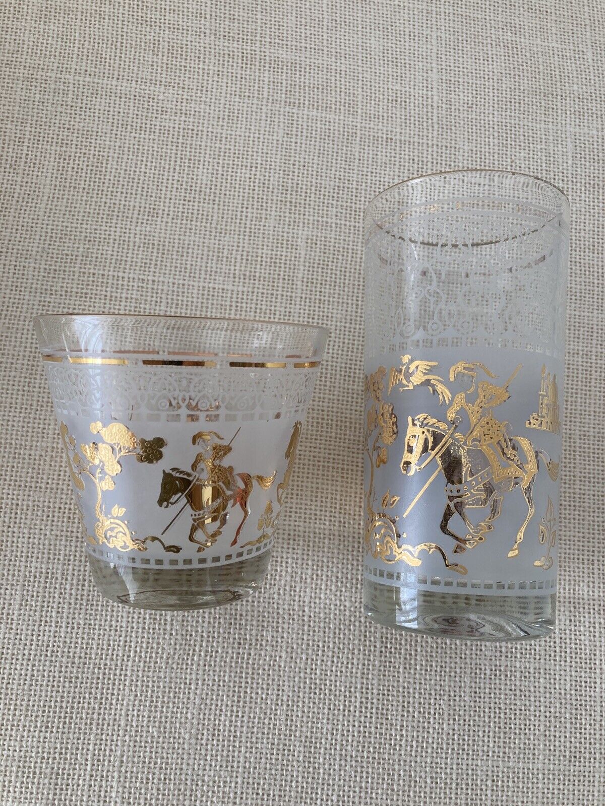 Mid century Hazel Atlas Gold Arabian Knights Cocktail Glasses, set of 14
