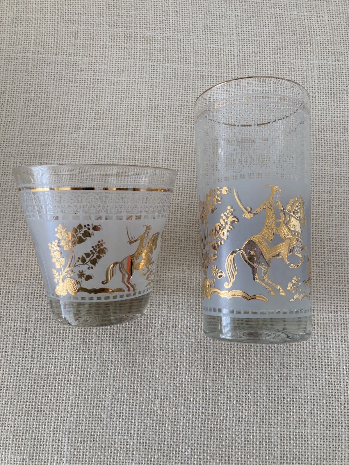 Mid century Hazel Atlas Gold Arabian Knights Cocktail Glasses, set of 14