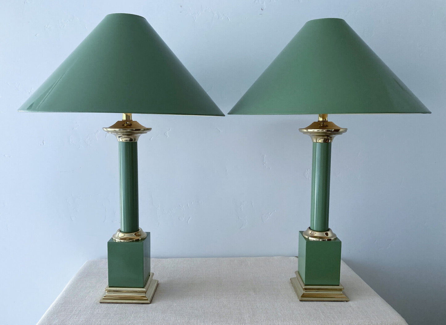 Brass Sage Green Column Lamps by Tyndale for Frederick Cooper