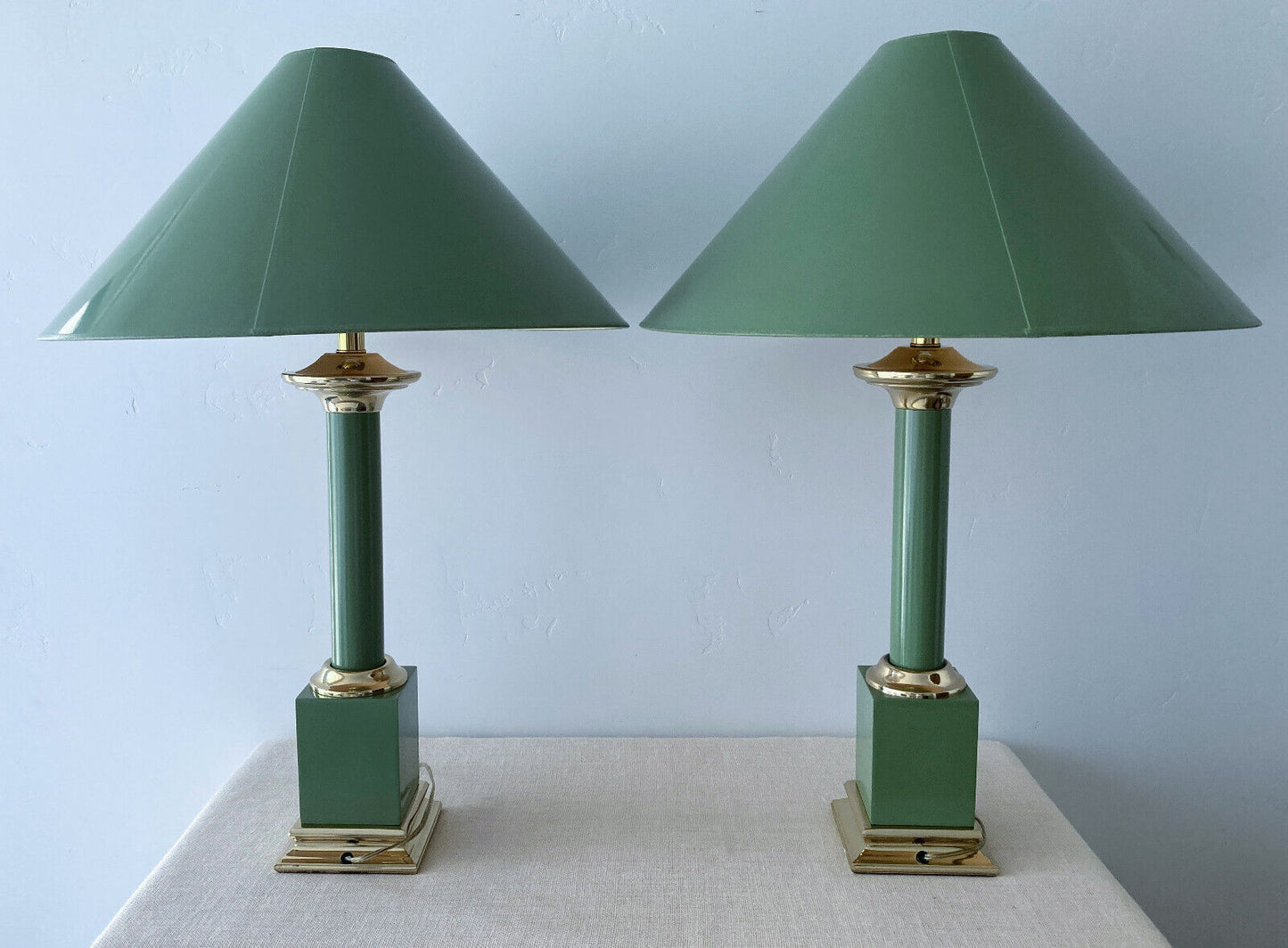 Brass Sage Green Column Lamps by Tyndale for Frederick Cooper