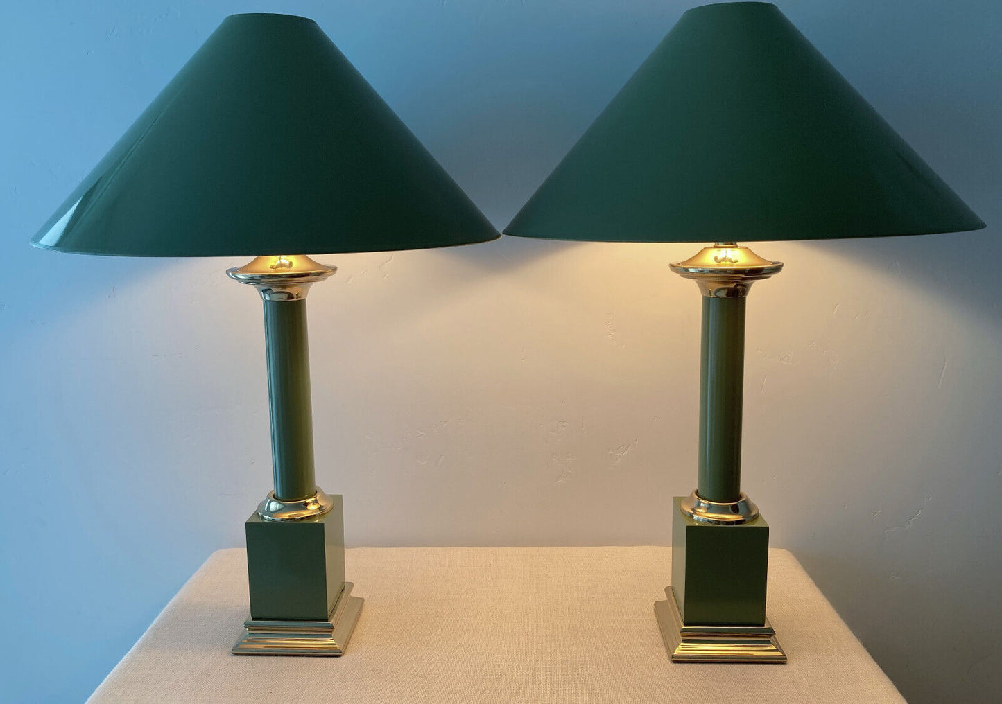 Brass Sage Green Column Lamps by Tyndale for Frederick Cooper