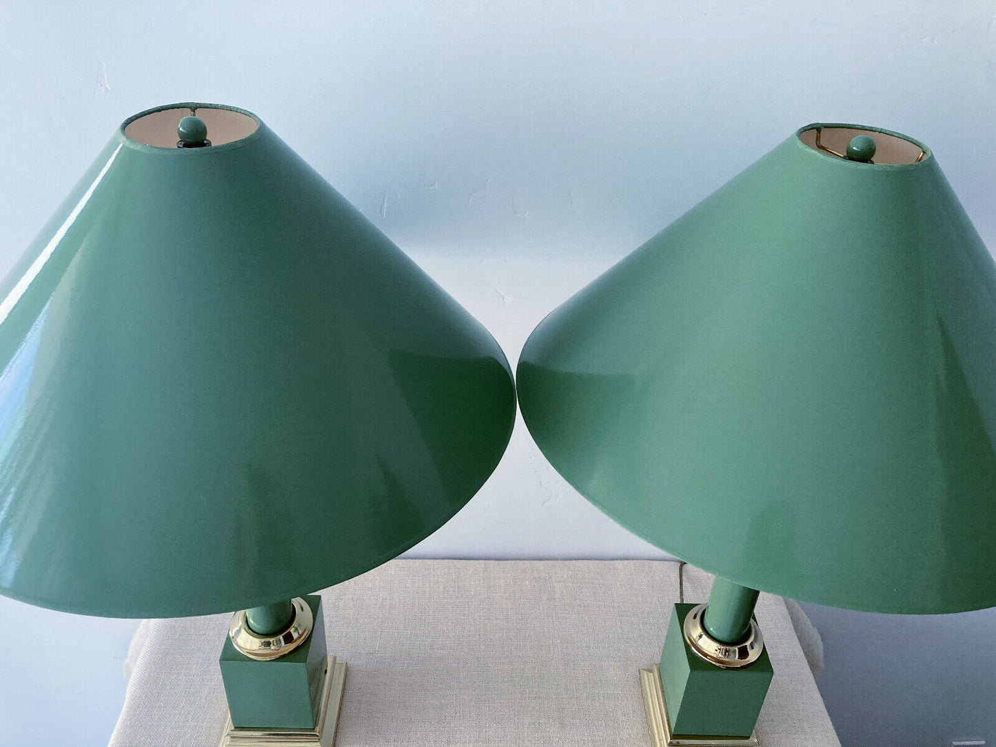 Brass Sage Green Column Lamps by Tyndale for Frederick Cooper