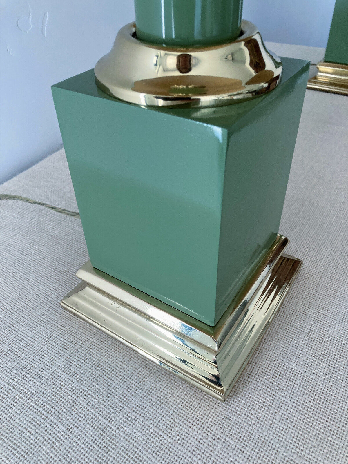 Brass Sage Green Column Lamps by Tyndale for Frederick Cooper