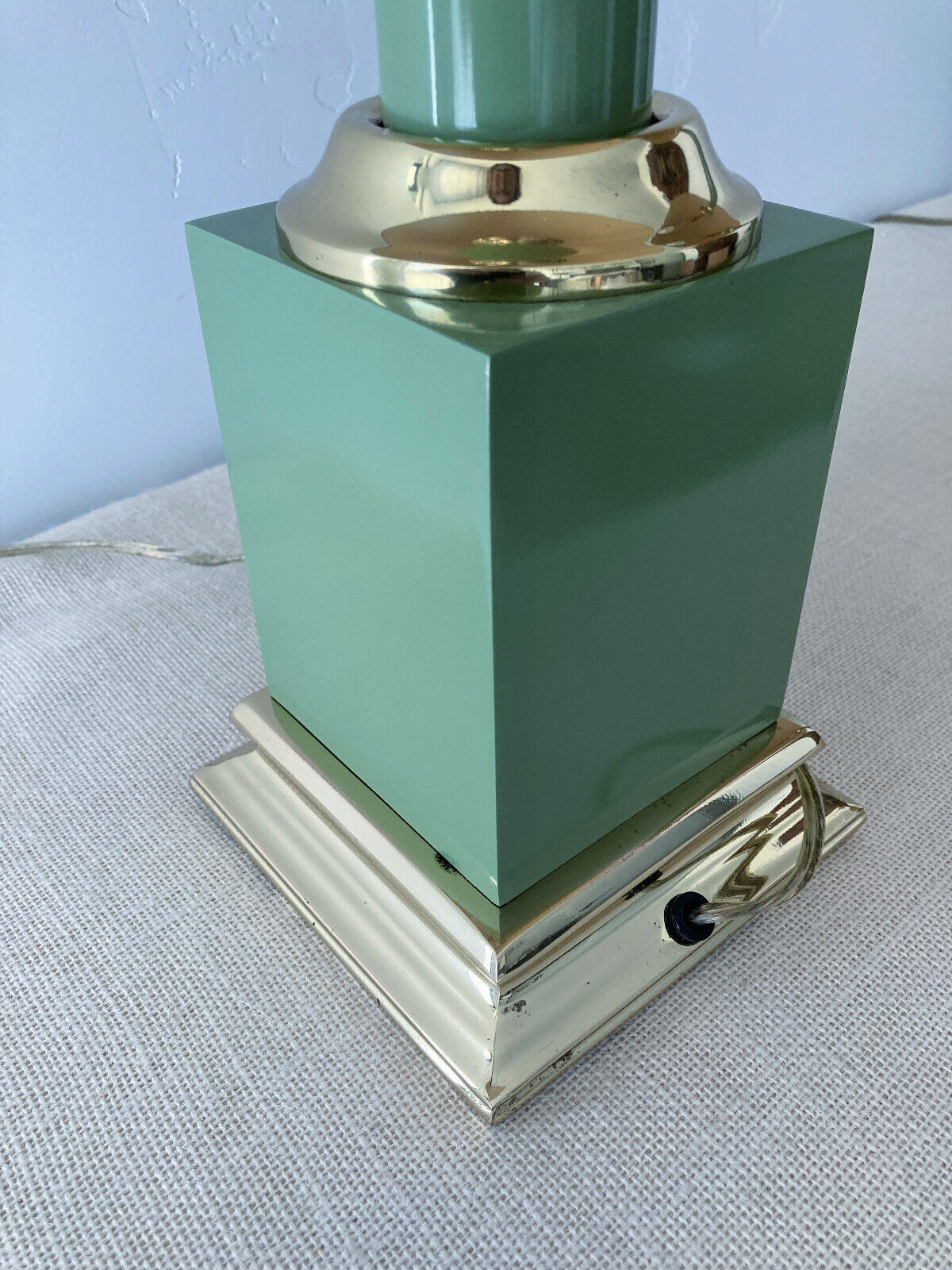Brass Sage Green Column Lamps by Tyndale for Frederick Cooper