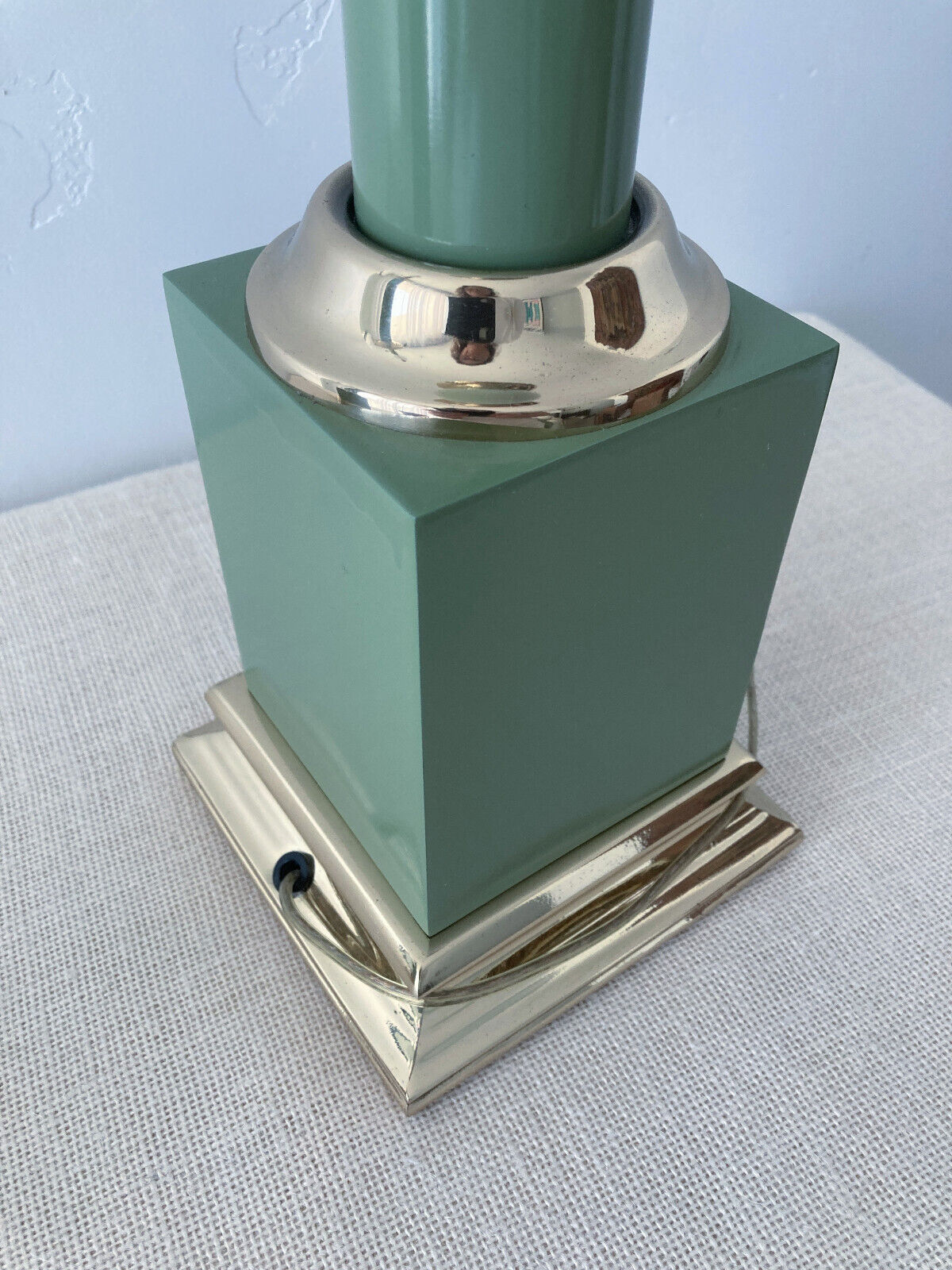 Brass Sage Green Column Lamps by Tyndale for Frederick Cooper