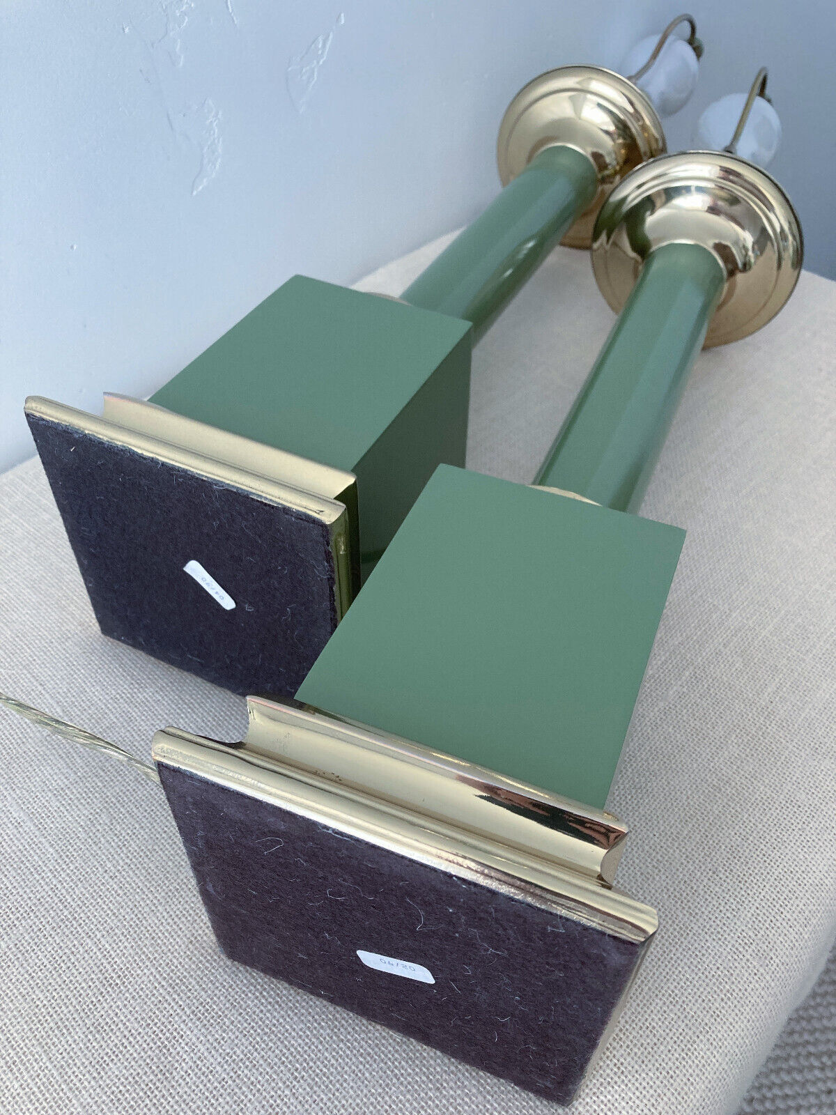 Brass Sage Green Column Lamps by Tyndale for Frederick Cooper