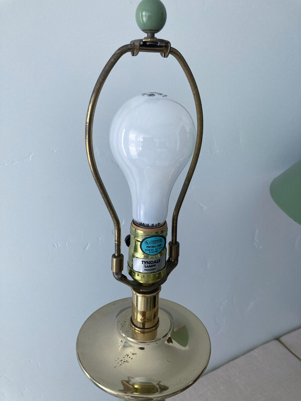 Brass Sage Green Column Lamps by Tyndale for Frederick Cooper