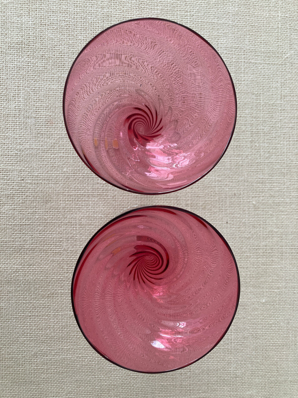 Pair of THEREISENTHAL Crystal SCHMIDT GARDA Rose Swirl Hollow Stem Champagne Glasses