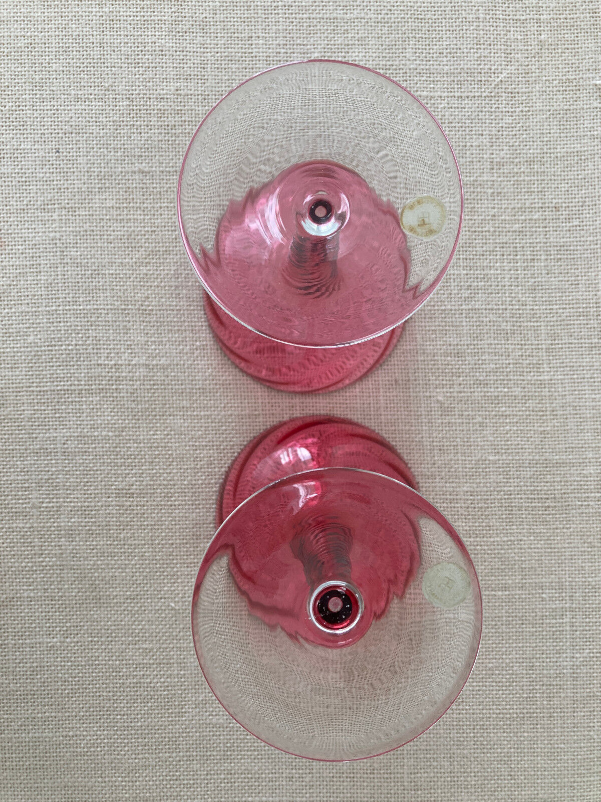 Pair of THEREISENTHAL Crystal SCHMIDT GARDA Rose Swirl Hollow Stem Champagne Glasses