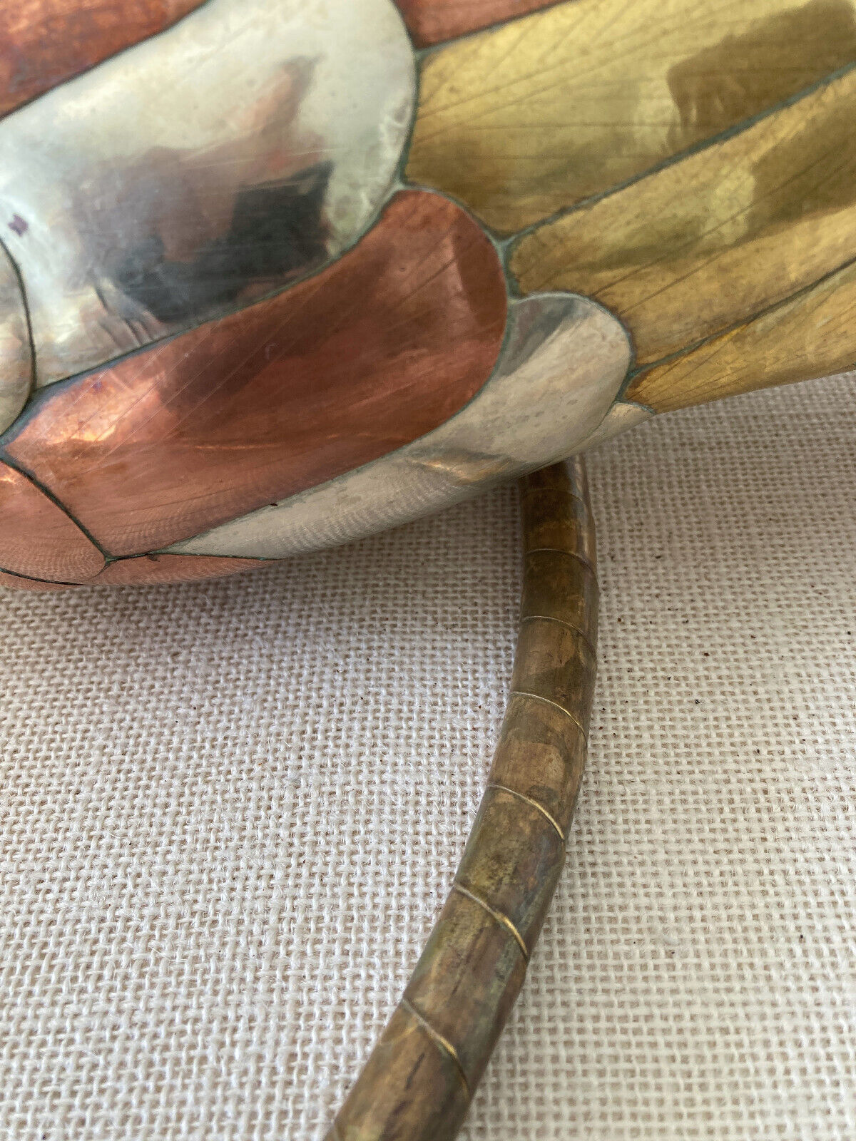 Large Vtg Sergio Bustamante Mixed Metal Brass & Copper Toucan Sculpture w/ Perch