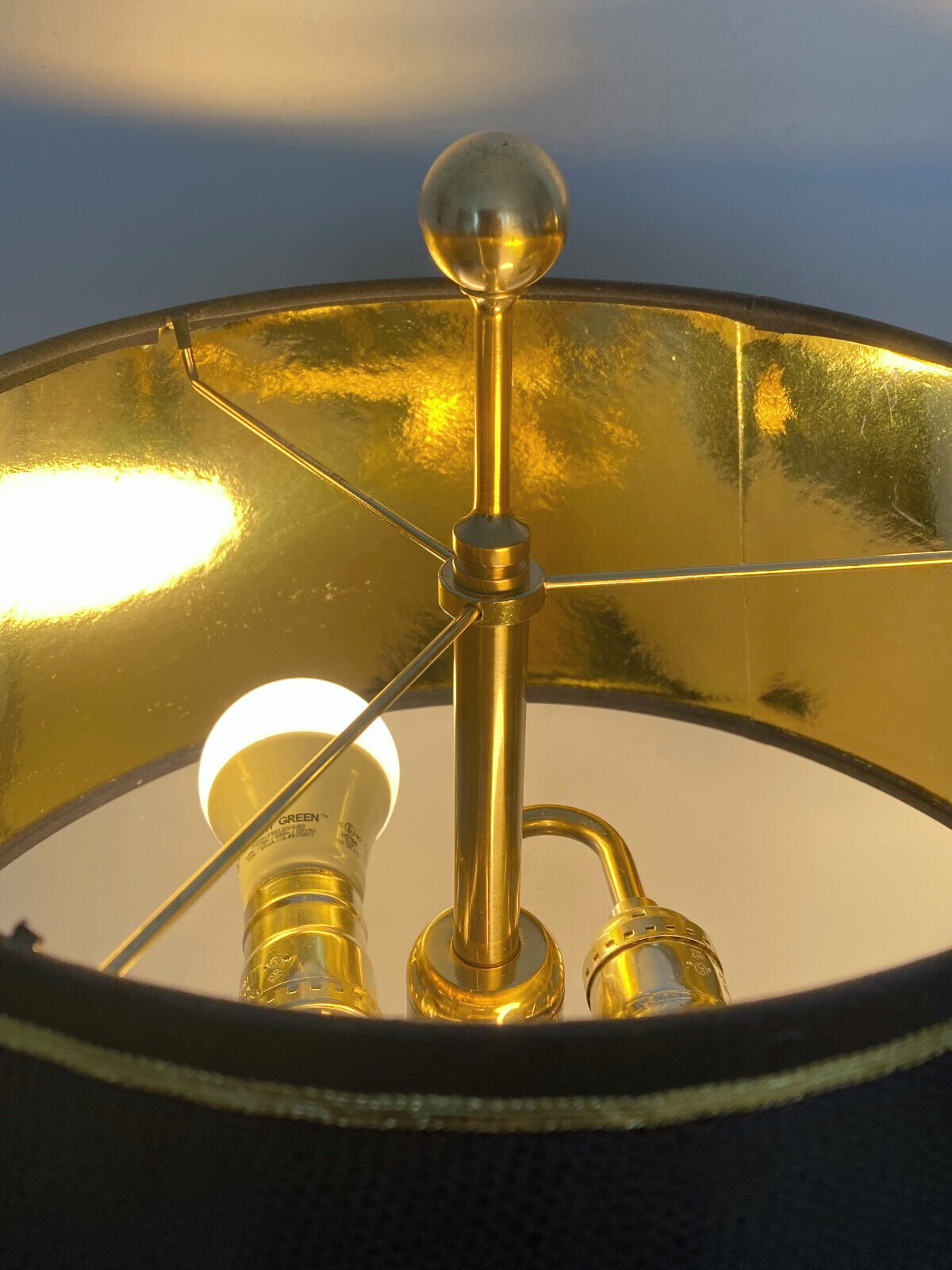 Neoclassical Brass & Black Marble Table Lamps with Original Shades