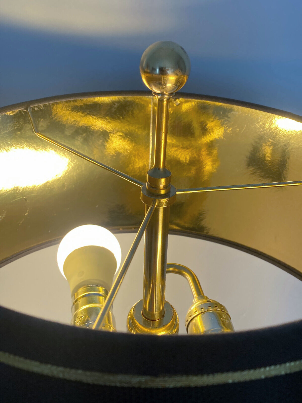 Neoclassical Brass & Black Marble Table Lamps with Original Shades