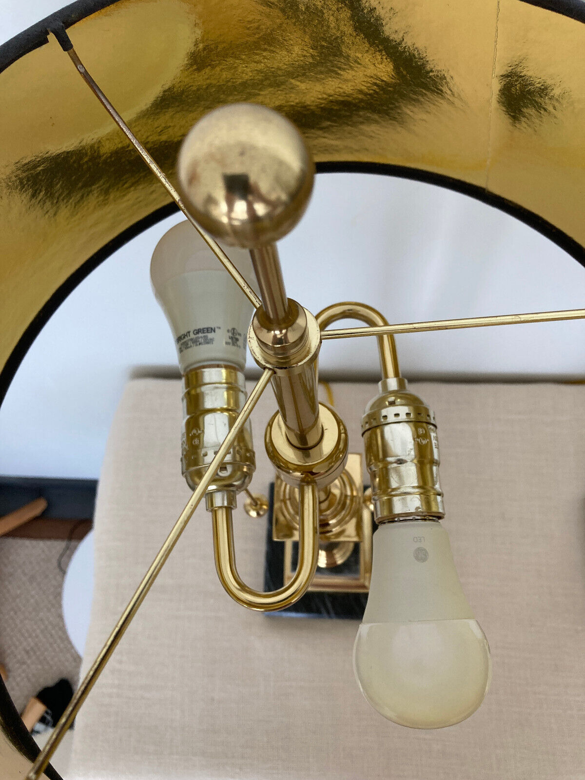 Neoclassical Brass & Black Marble Table Lamps with Original Shades