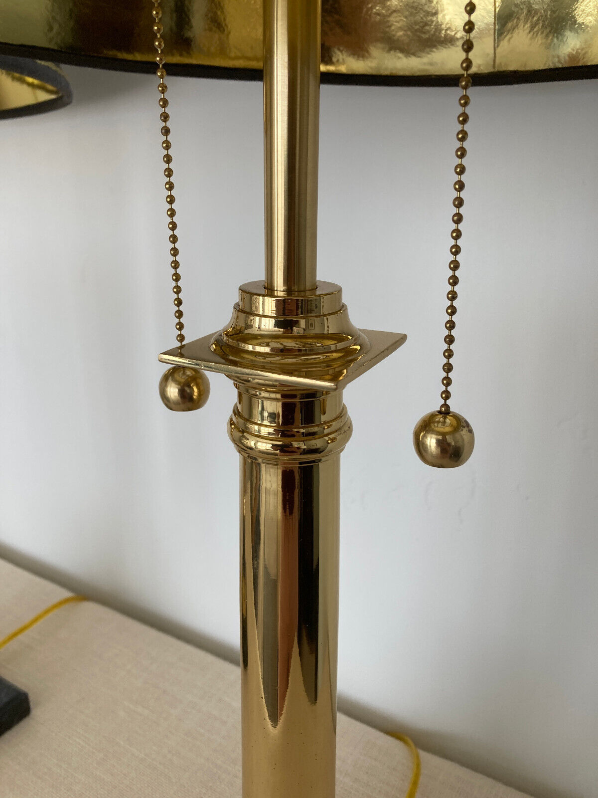 Neoclassical Brass & Black Marble Table Lamps with Original Shades