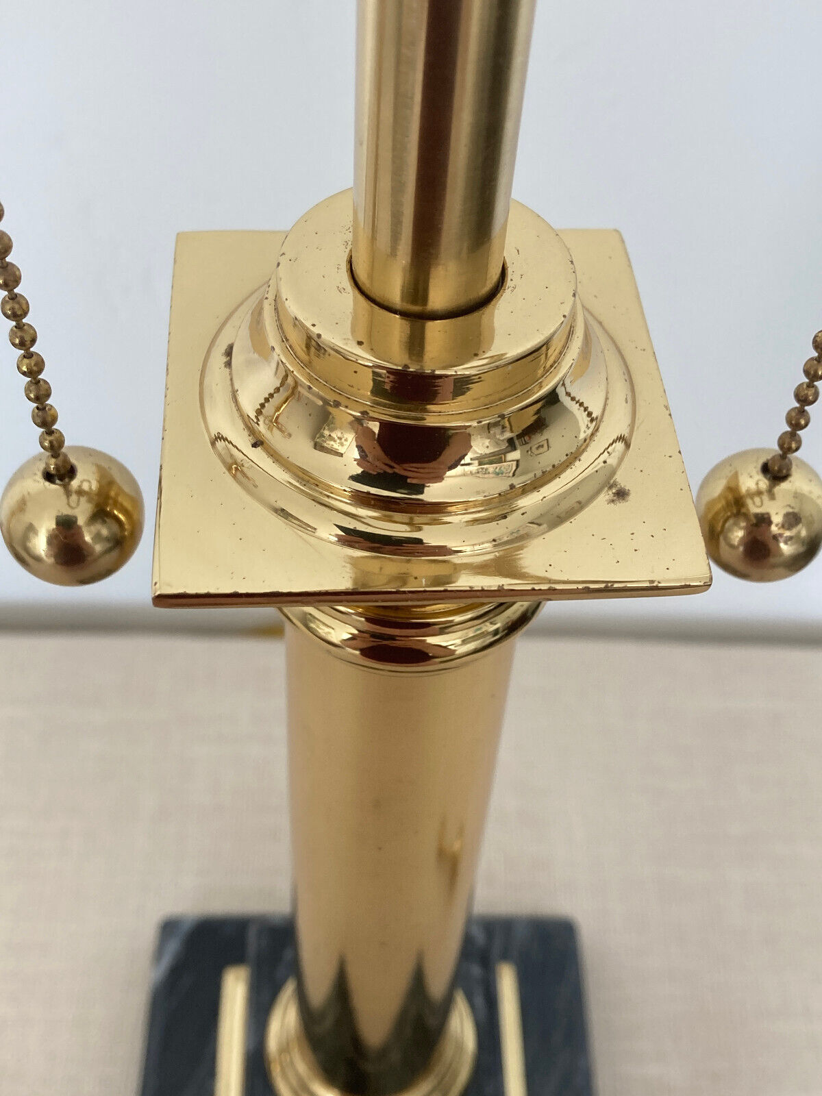 Neoclassical Brass & Black Marble Table Lamps with Original Shades