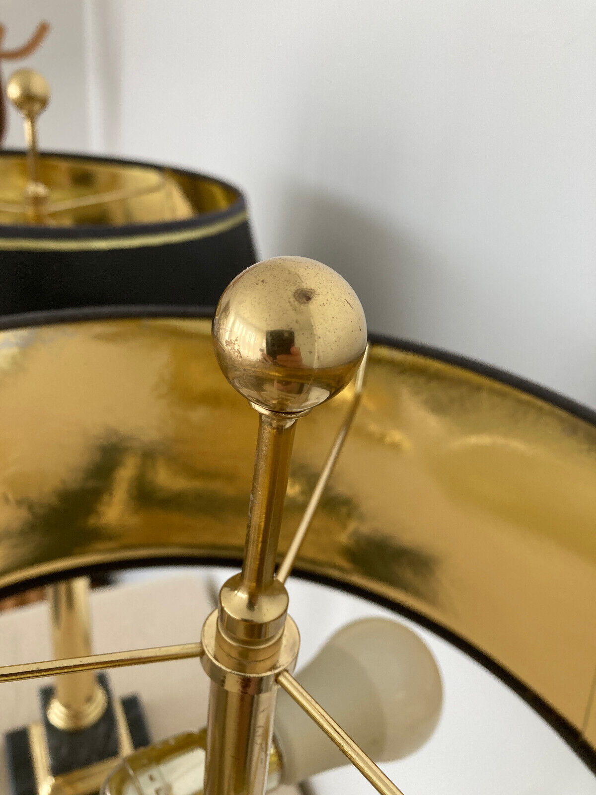 Neoclassical Brass & Black Marble Table Lamps with Original Shades