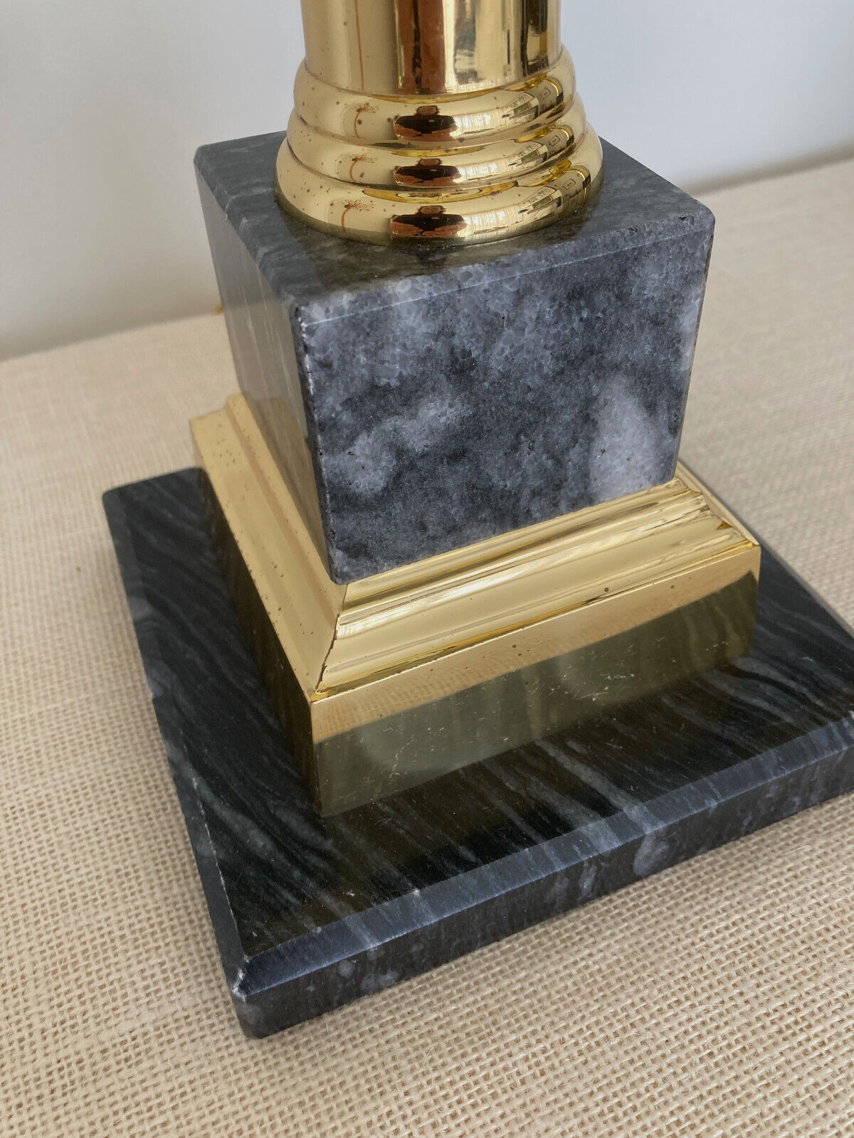 Neoclassical Brass & Black Marble Table Lamps with Original Shades
