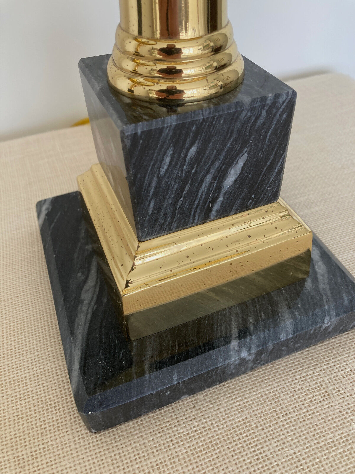 Neoclassical Brass & Black Marble Table Lamps with Original Shades