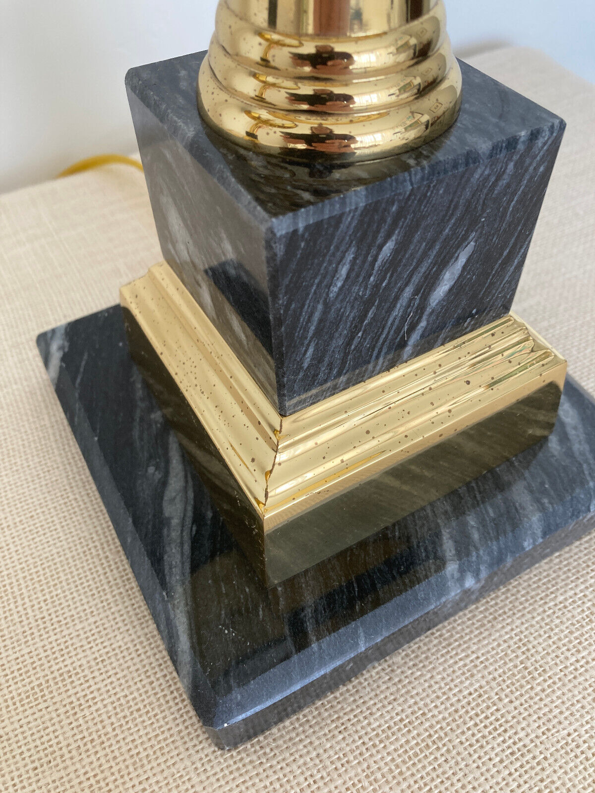 Neoclassical Brass & Black Marble Table Lamps with Original Shades