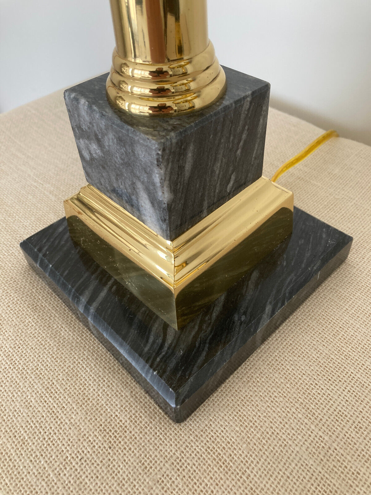 Neoclassical Brass & Black Marble Table Lamps with Original Shades