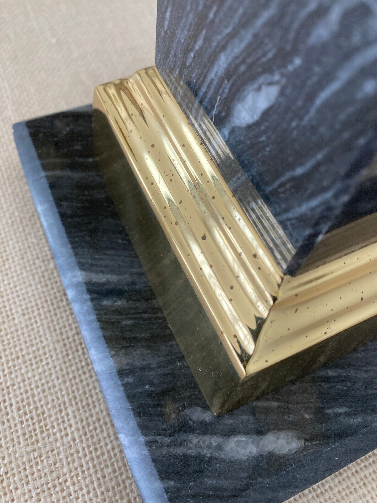 Neoclassical Brass & Black Marble Table Lamps with Original Shades