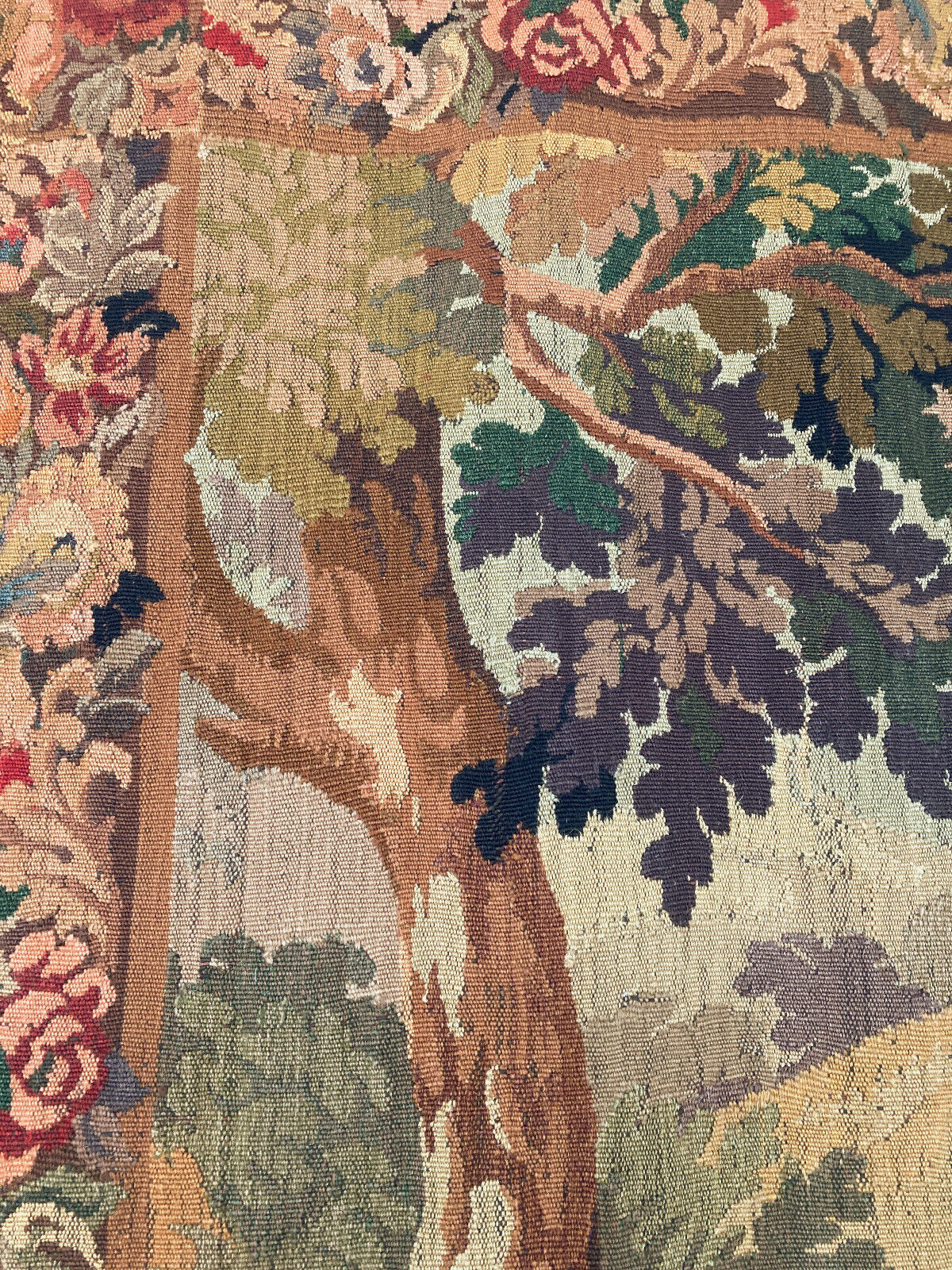 French Verdure Wool Aubusson Tapestry with Pheasants in Forest Scene