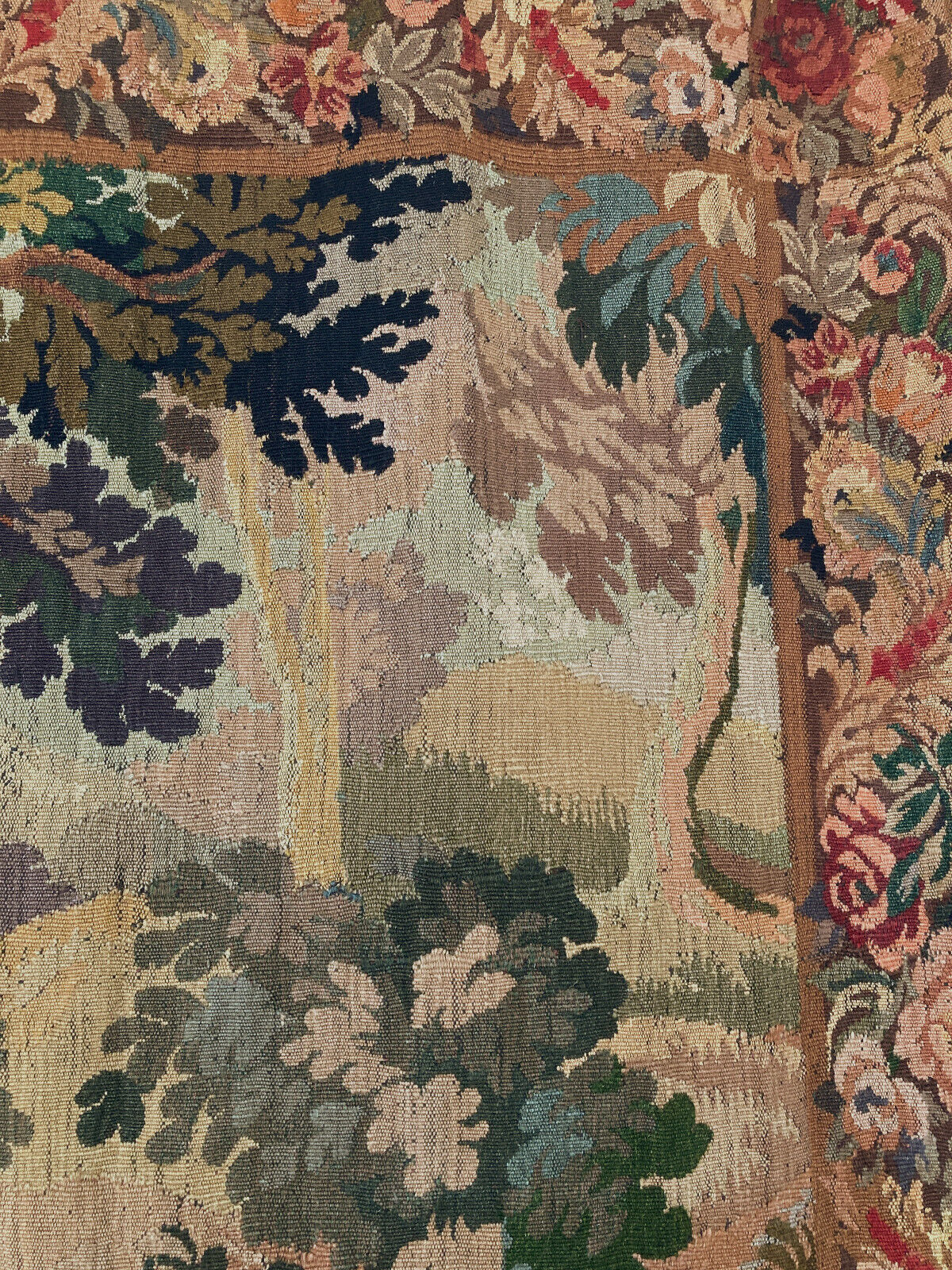 French Verdure Wool Aubusson Tapestry with Pheasants in Forest Scene