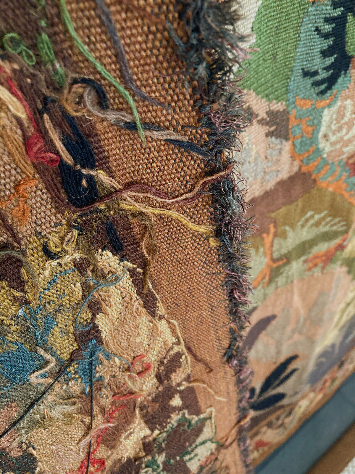 French Verdure Wool Aubusson Tapestry with Pheasants in Forest Scene