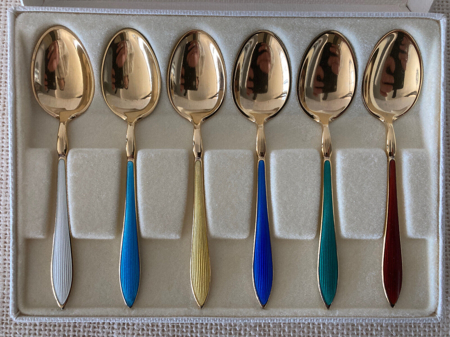 Gilt Sterling Silver Enamel Demitasse Spoons by David Andersen Norway