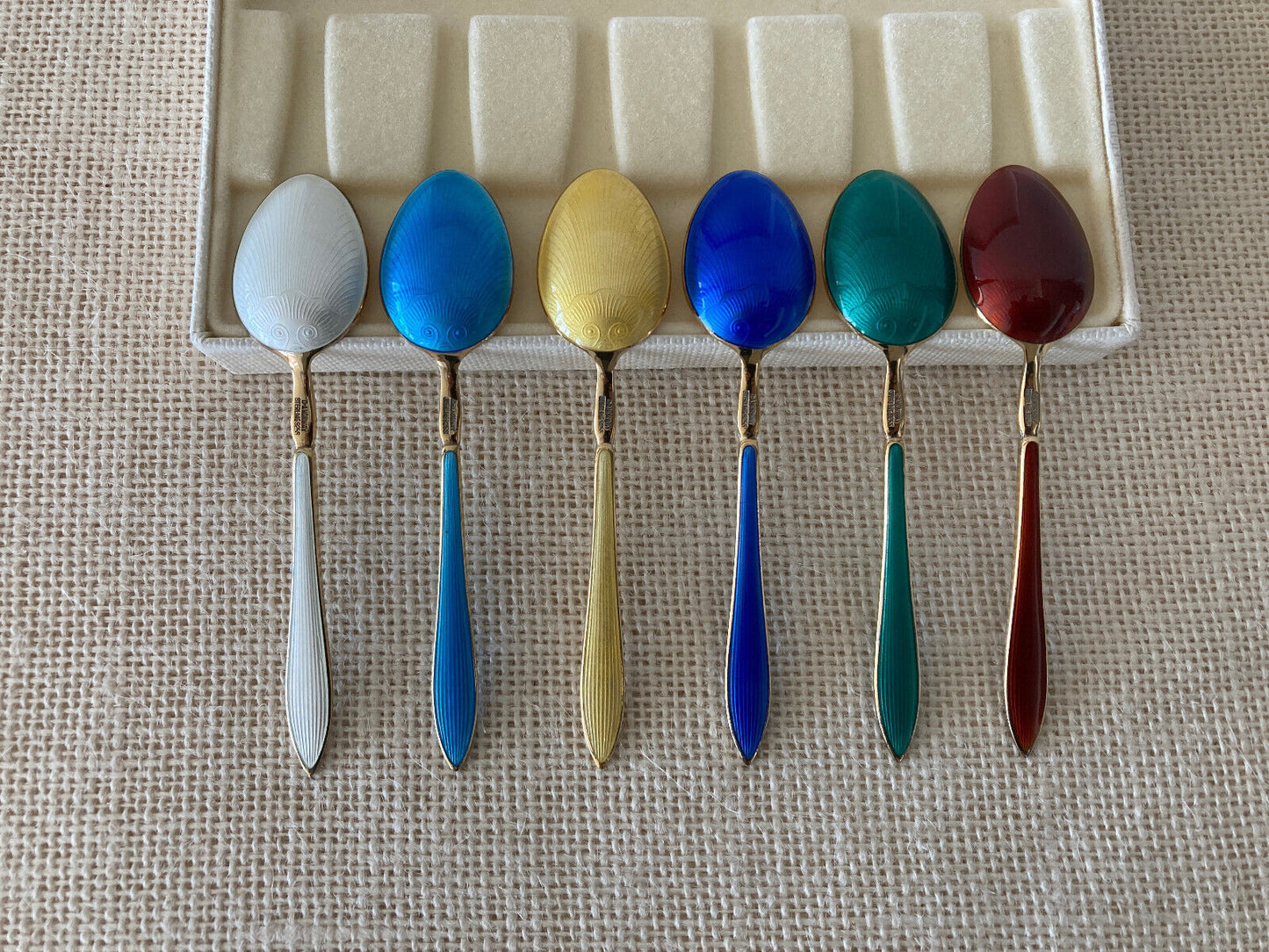 Gilt Sterling Silver Enamel Demitasse Spoons by David Andersen Norway