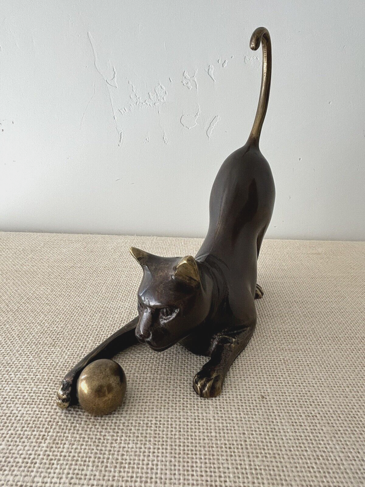 Vintage Art Deco French Brass Bronze Playing House Cat sculpture figurine