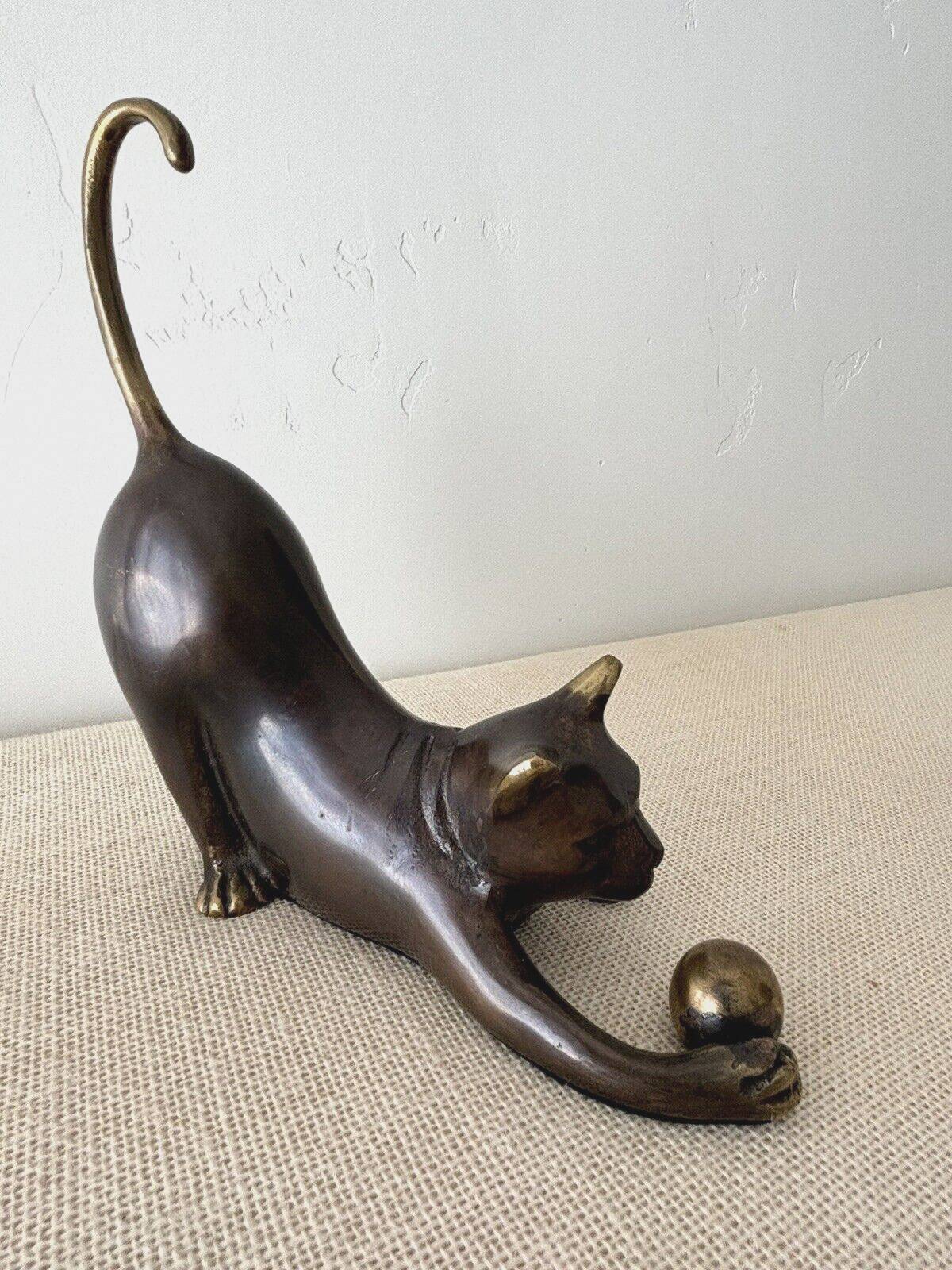 Vintage Art Deco French Brass Bronze Playing House Cat sculpture figurine